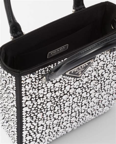 prada cristalli|Metal Small Satin Tote Bag With Crystals .